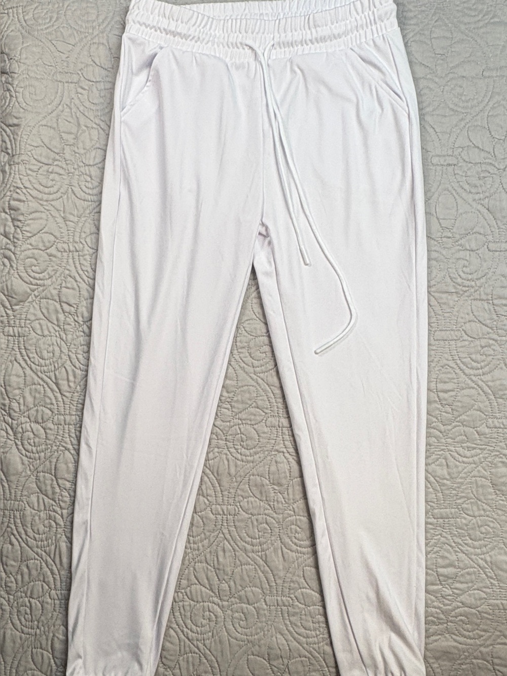 White Jogger Pants Stretch Pull On Drawstring Elastic Waist Pockets Small